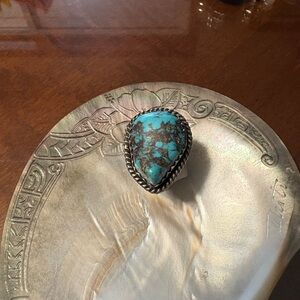 Turquoise Stone Ring with Silver Detailing925 plated turquoise adjustable ring